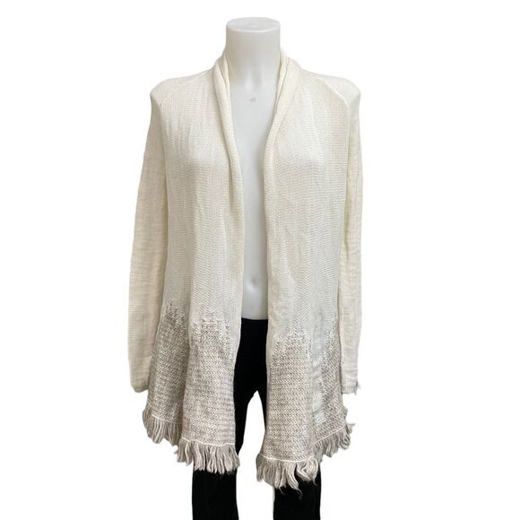 ANTHROPOLOGIE‎ MOTH ALPACA WOOL EMBROIDERED FRINGED HEM OPEN FRONT CARDIGAN XS - Picture 1 of 11